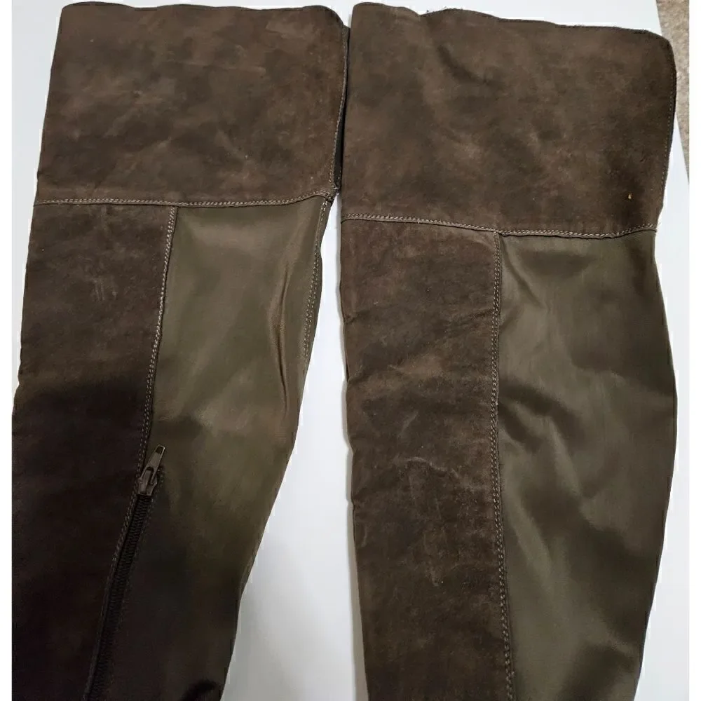 Women's Tall Suede & Material Boots in Brown EUC Size 8.5 Low Heel